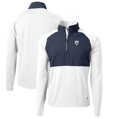 Los Angeles Chargers Cutter & Buck Adapt Eco Knit Hybrid Recycled Quarter-Zip Throwback Pullover Top White/Navy