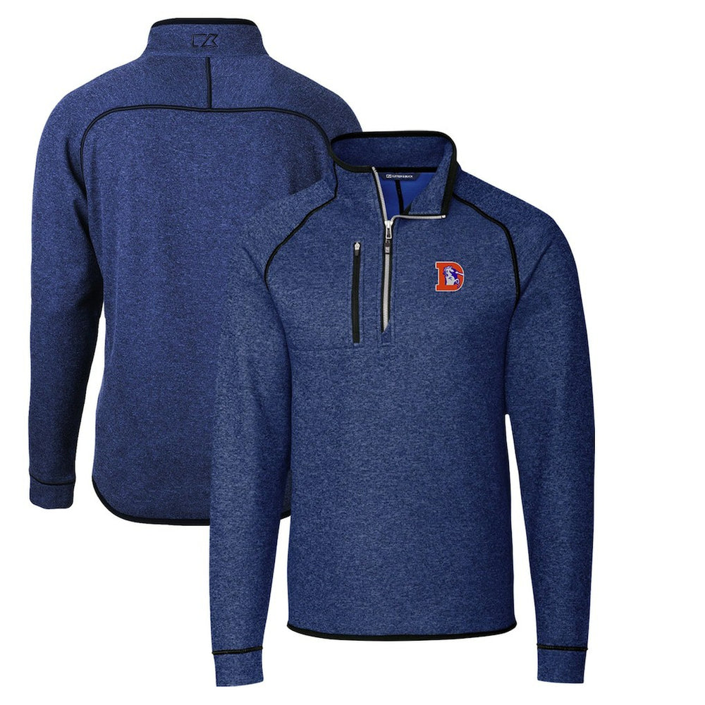 Denver Broncos Cutter & Buck Throwback Logo Mainsail Sweater-Knit Half-Zip Pullover Jacket Heather Royal