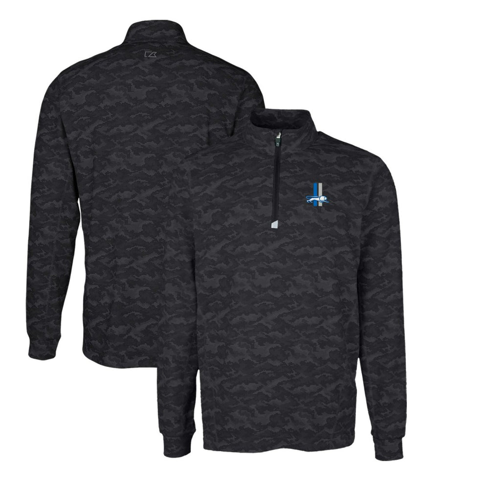 Detroit Lions Cutter & Buck Throwback Logo Traverse Camo Print Stretch Quarter-Zip Pullover Top Black