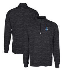 Detroit Lions Cutter & Buck Throwback Logo Traverse Camo Print Stretch Quarter-Zip Pullover Top Black