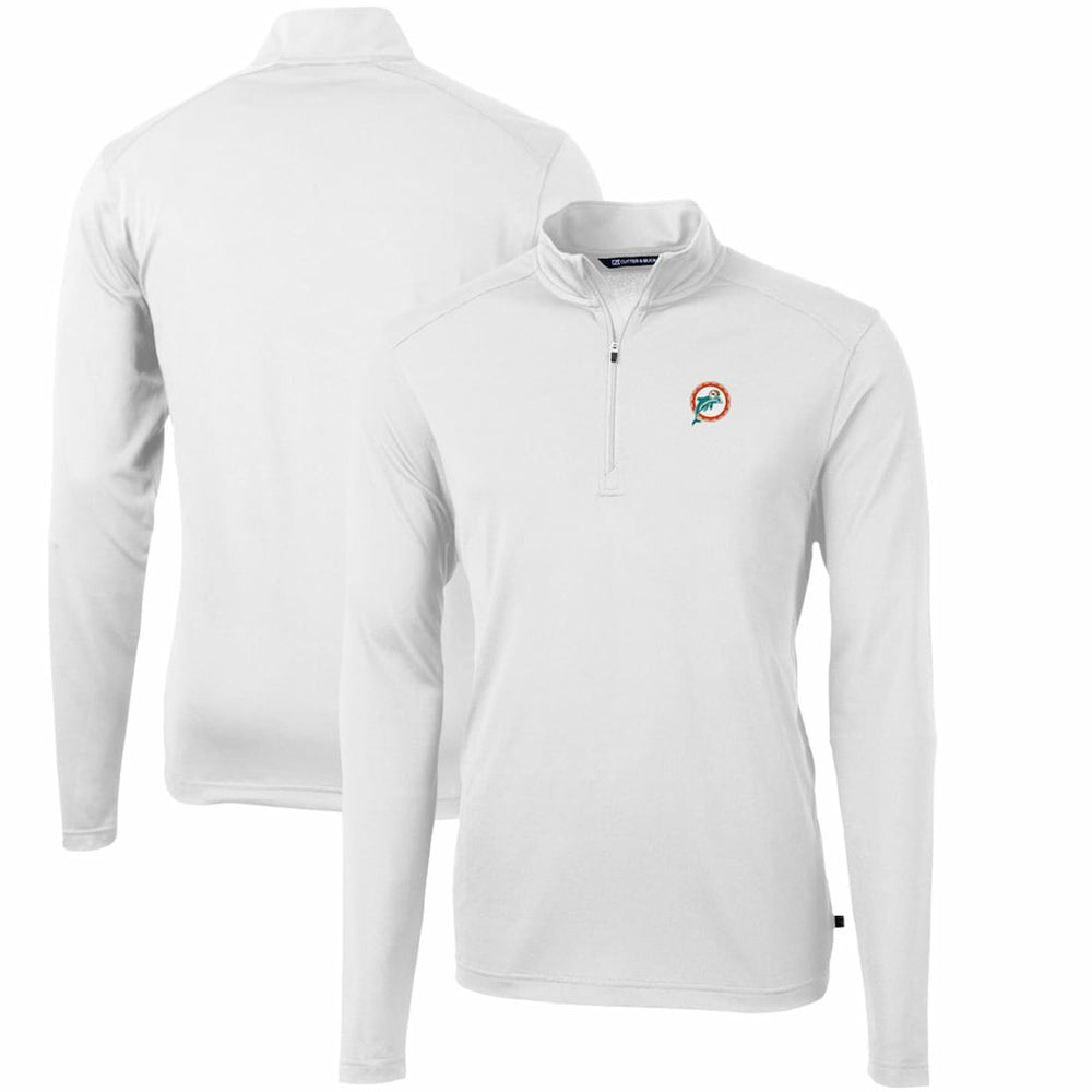 Miami Dolphins Cutter & Buck Throwback Logo Virtue Eco Pique Recycled Quarter-Zip Pullover Top White