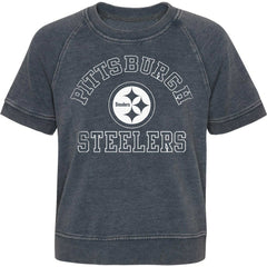 Pittsburgh Steelers Girls Juniors Cheer Squad Raglan T-Shirt Heather Charcoal