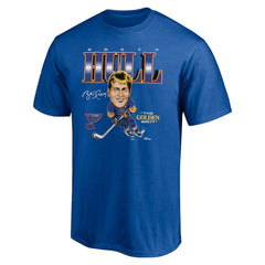 NHL Brett Hull St. Louis Blues Player Caricature T-Shirt - Blue