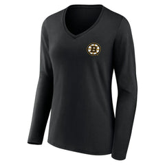 NHL Boston Bruins Women's Territorial Long Sleeve V-Neck T-Shirt - Black