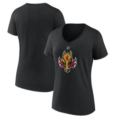 NHL Calgary Flames Women's Alternate Logo V-Neck T-Shirt - Black