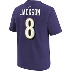 Lamar Jackson Baltimore Ravens Youth Player Name & Number T-Shirt Purple