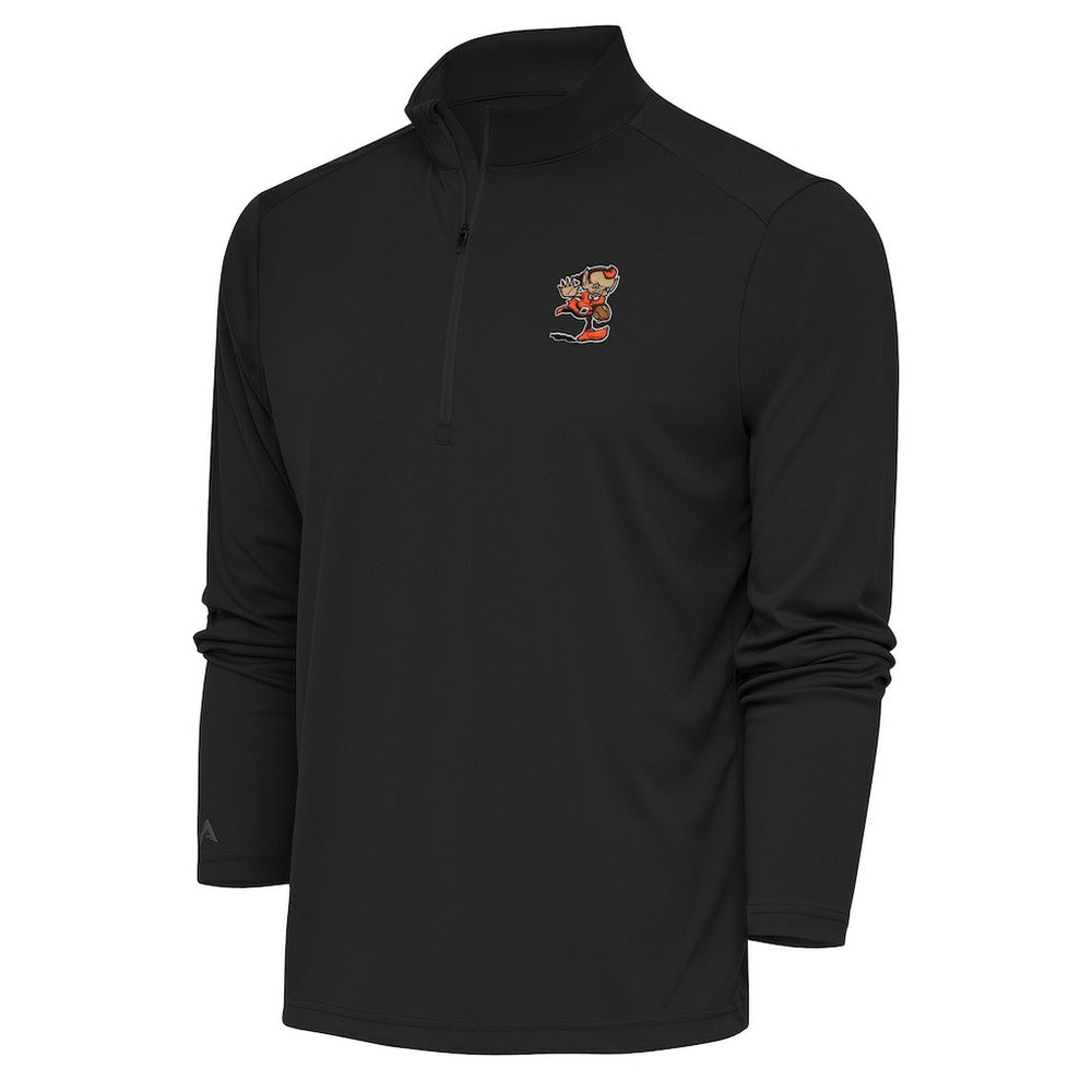 Cleveland Browns Antigua Team Logo Tribute Quarter-Zip Pullover Top Charcoal