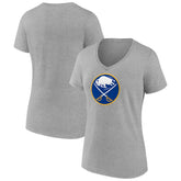 NHL Buffalo Sabres Women's Primary Logo Team V-Neck T-Shirt - Heather Gray