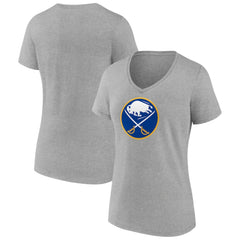 NHL Buffalo Sabres Women's Primary Logo Team V-Neck T-Shirt - Heather Gray