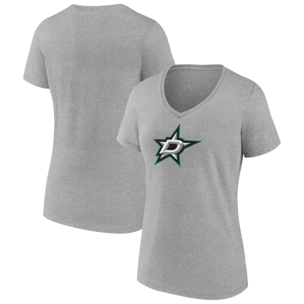 NHL Dallas Stars Women's Primary Logo Team V-Neck T-Shirt - Heather Gray
