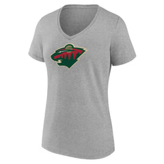NHL Minnesota Wild Women's Primary Logo Team V-Neck T-Shirt - Heather Gray
