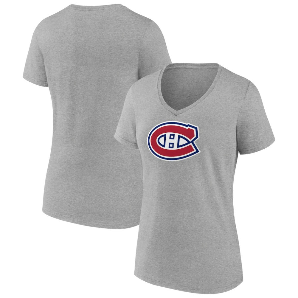 NHL Montreal Canadiens Women's Primary Logo Team V-Neck T-Shirt - Heather Gray
