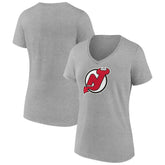 NHL New Jersey Devils Women's Primary Logo Team V-Neck T-Shirt - Heather Gray