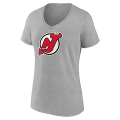 NHL New Jersey Devils Women's Primary Logo Team V-Neck T-Shirt - Heather Gray
