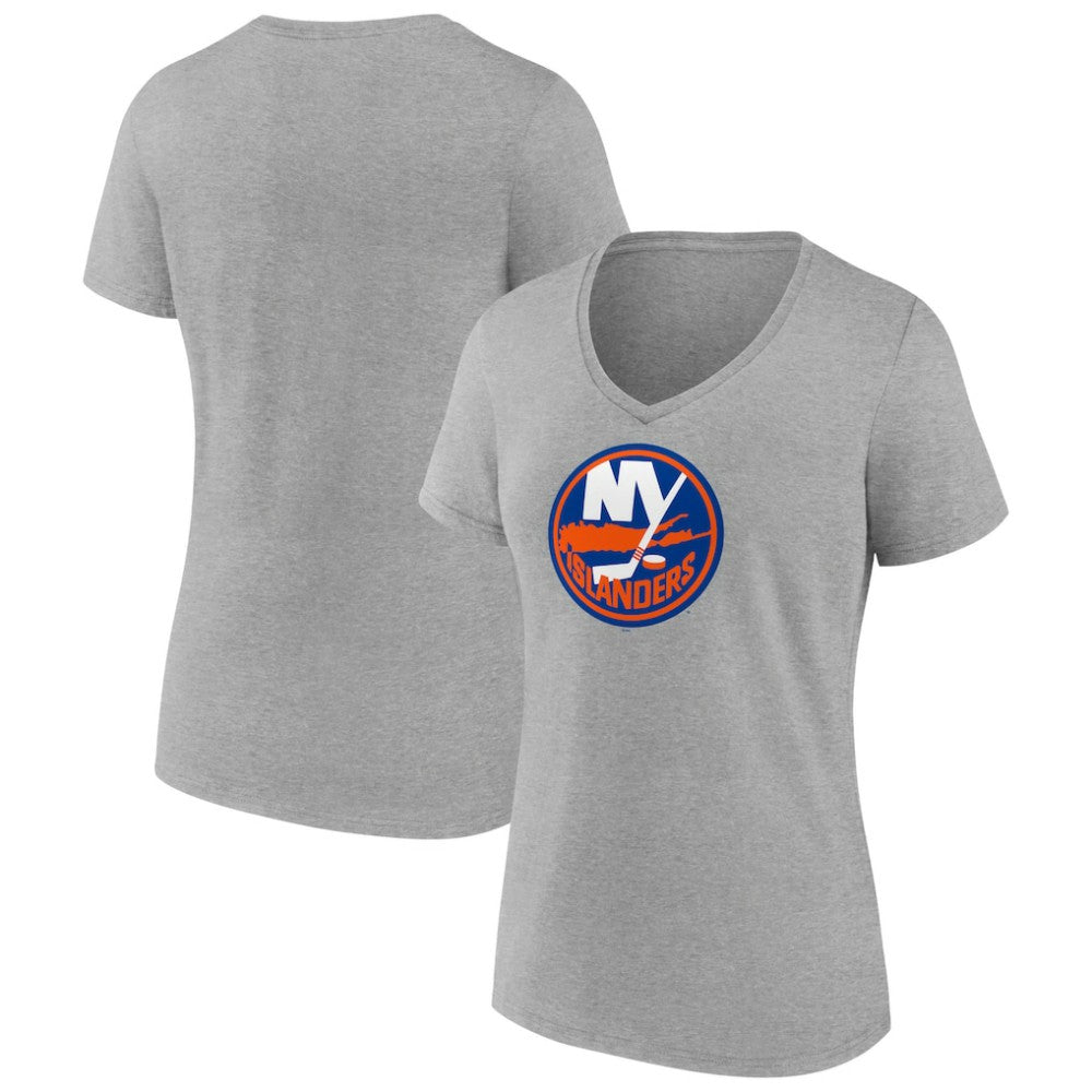 NHL New York Islanders Women's Primary Logo Team V-Neck T-Shirt - Heather Gray