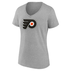 NHL Philadelphia Flyers Women's Primary Logo Team V-Neck T-Shirt - Heather Gray