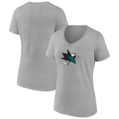 NHL San Jose Sharks Women's Primary Logo Team V-Neck T-Shirt - Heather Gray