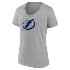 NHL Tampa Bay Lightning Women's Primary Logo Team V-Neck T-Shirt - Heather Gray