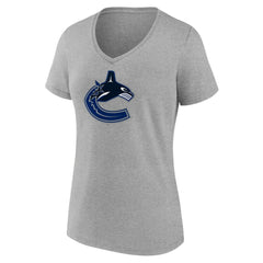 NHL Vancouver Canucks Women's Primary Logo Team V-Neck T-Shirt - Heather Gray
