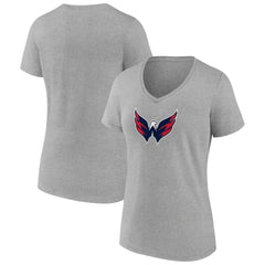 NHL Washington Capitals Women's Primary Logo Team V-Neck T-Shirt - Heather Gray