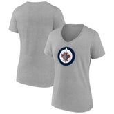NHL Winnipeg Jets Women's Primary Logo Team V-Neck T-Shirt - Heather Gray
