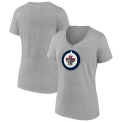 NHL Winnipeg Jets Women's Primary Logo Team V-Neck T-Shirt - Heather Gray