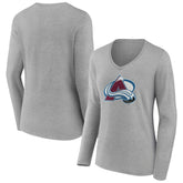 NHL Colorado Avalanche Women's Primary Logo Team Long Sleeve V-Neck T-Shirt - Heather Gray