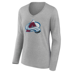 NHL Colorado Avalanche Women's Primary Logo Team Long Sleeve V-Neck T-Shirt - Heather Gray