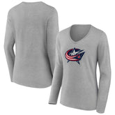 NHL Columbus Blue Jackets Women's Primary Logo Team Long Sleeve V-Neck T-Shirt - Heather Gray