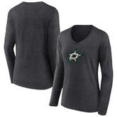 NHL Dallas Stars Women's Primary Team Logo Long Sleeve V-Neck T-Shirt - Heather Charcoal