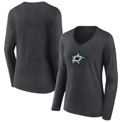 NHL Dallas Stars Women's Primary Team Logo Long Sleeve V-Neck T-Shirt - Heather Charcoal