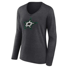NHL Dallas Stars Women's Primary Team Logo Long Sleeve V-Neck T-Shirt - Heather Charcoal