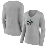 NHL Dallas Stars Women's Primary Logo Team Long Sleeve V-Neck T-Shirt - Heather Gray