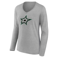 NHL Dallas Stars Women's Primary Logo Team Long Sleeve V-Neck T-Shirt - Heather Gray