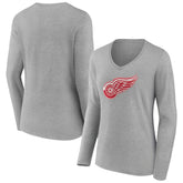 NHL Detroit Red Wings Women's Primary Logo Team Long Sleeve V-Neck T-Shirt - Heather Gray
