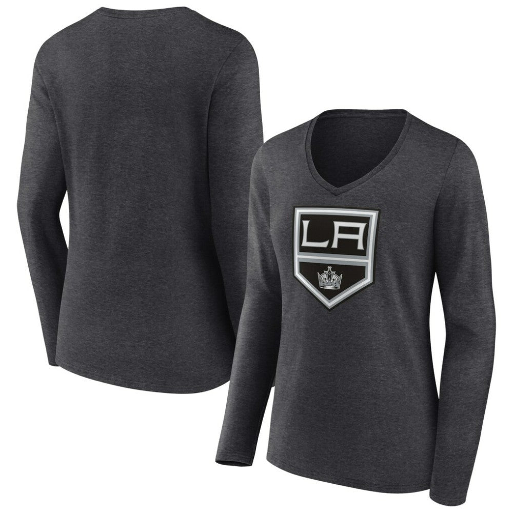 NHL Los Angeles Kings Women's Primary Team Logo Long Sleeve V-Neck T-Shirt - Heather Charcoal
