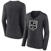 NHL Los Angeles Kings Women's Primary Team Logo Long Sleeve V-Neck T-Shirt - Heather Charcoal