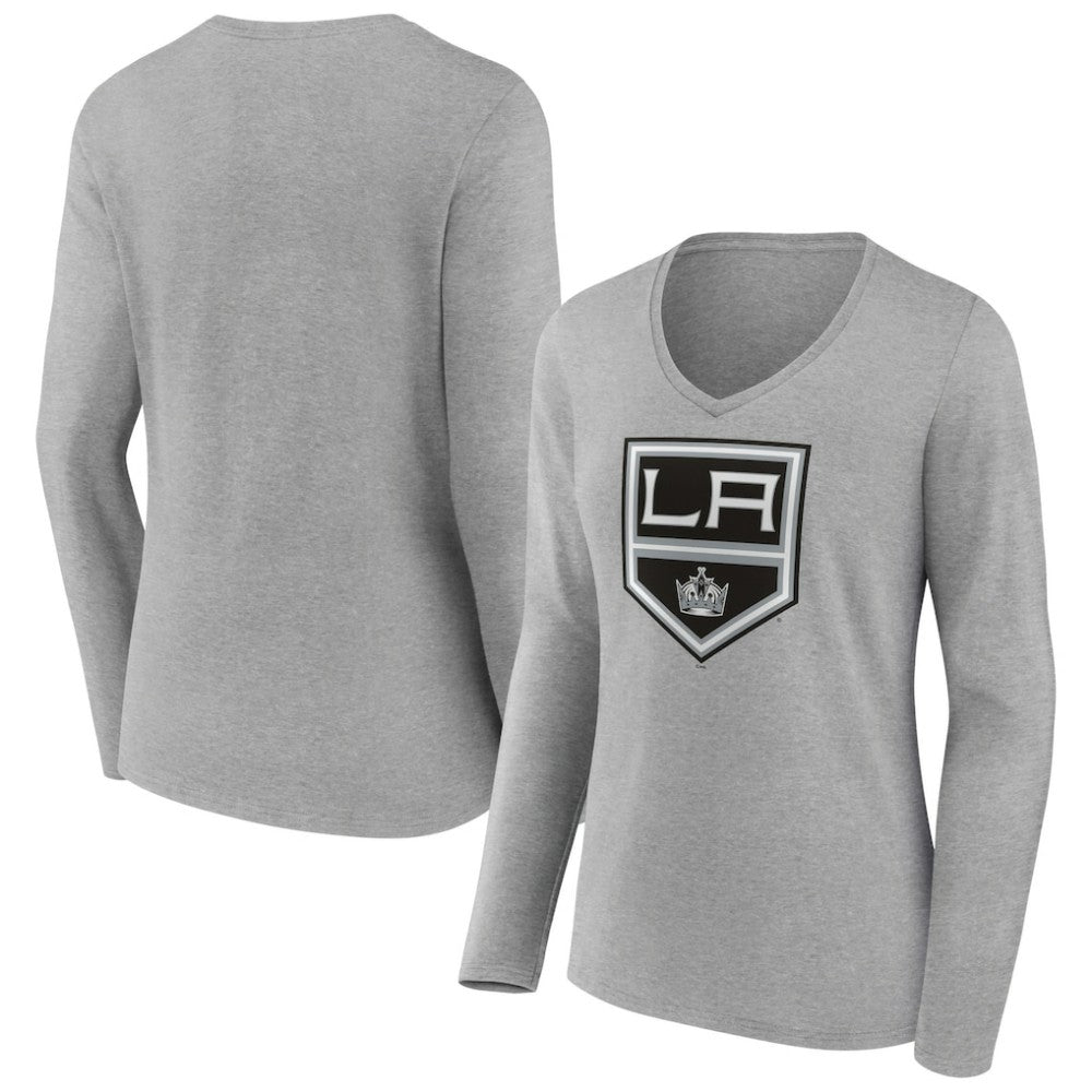 NHL Los Angeles Kings Women's Primary Logo Team Long Sleeve V-Neck T-Shirt - Heather Gray