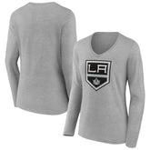 NHL Los Angeles Kings Women's Primary Logo Team Long Sleeve V-Neck T-Shirt - Heather Gray