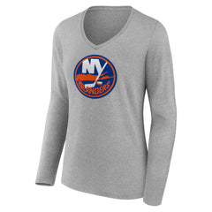 NHL New York Islanders Women's Primary Logo Team Long Sleeve V-Neck T-Shirt - Heather Gray