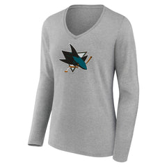 NHL San Jose Sharks Women's Primary Logo Team Long Sleeve V-Neck T-Shirt - Heather Gray
