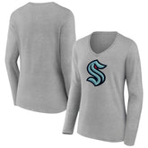 NHL Seattle Kraken Women's Primary Logo Team Long Sleeve V-Neck T-Shirt - Heather Gray