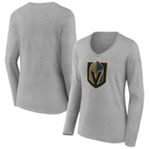 NHL Vegas Golden Knights Women's Primary Logo Team Long Sleeve V-Neck T-Shirt - Heather Gray