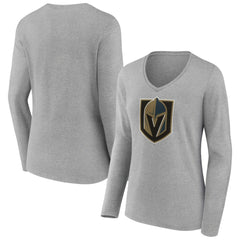 NHL Vegas Golden Knights Women's Primary Logo Team Long Sleeve V-Neck T-Shirt - Heather Gray