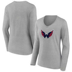 NHL Washington Capitals Women's Primary Logo Team Long Sleeve V-Neck T-Shirt - Heather Gray