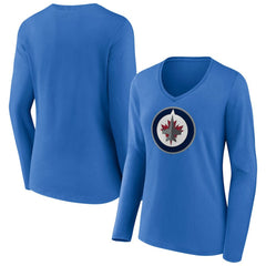 NHL Winnipeg Jets Women's Primary Team Logo Long Sleeve V-Neck T-Shirt - Blue