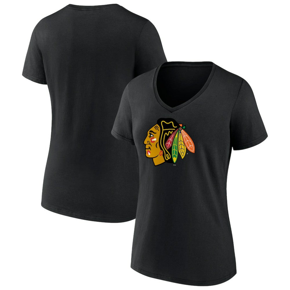 NHL Chicago Blackhawks Women's Team Primary Logo V-Neck T-Shirt - Black