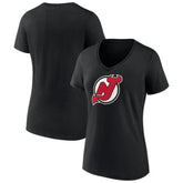 NHL New Jersey Devils Women's Team Primary Logo V-Neck T-Shirt - Black