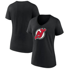 NHL New Jersey Devils Women's Team Primary Logo V-Neck T-Shirt - Black
