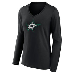 NHL Dallas Stars Women's Primary Team Logo Long Sleeve V-Neck T-Shirt - Black